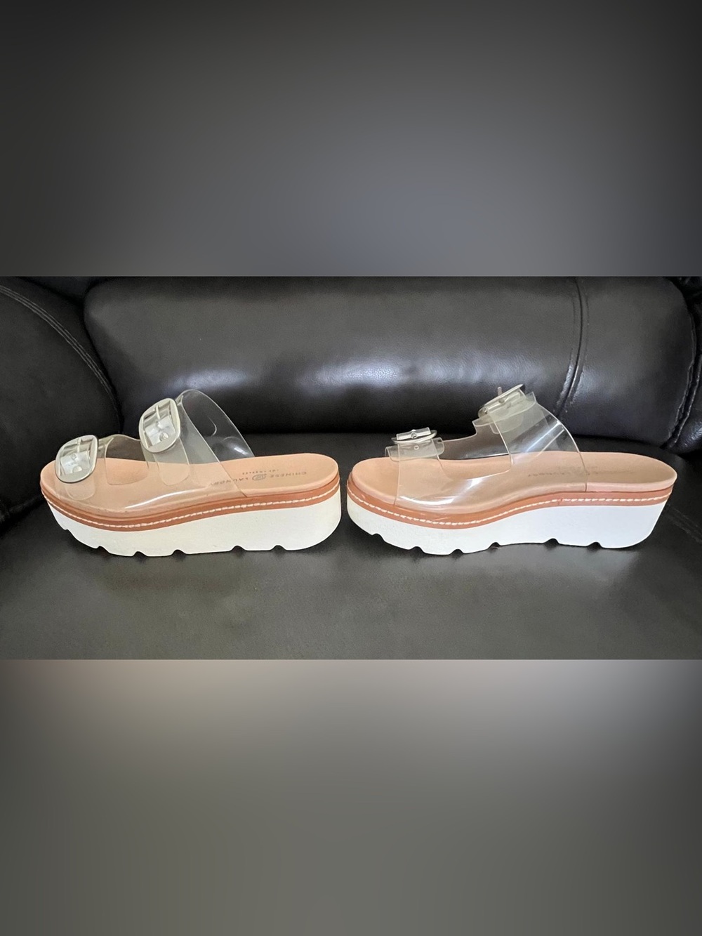 Chinese Laundry Clear Double-Strap Platform Sandals with Tan Footbed - Picture 2 of 10